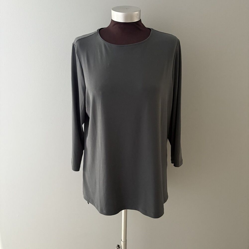 Susan Graver Tunic Shirt Womens Large Gray Modern Essentials Stretch A308219